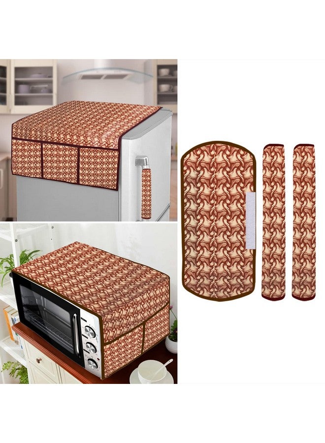E-Retailer E-Retailer® Exclusive 3-Layered PVC Combo Set of Appliances Cover (1 Pc. of Fridge Top Cover, 3 Pc Handle Cover and 1 Pc. of Microwave Oven Top Cover) (Color-Brown Printed, Set Contains-5 Pcs.) - Image 1
