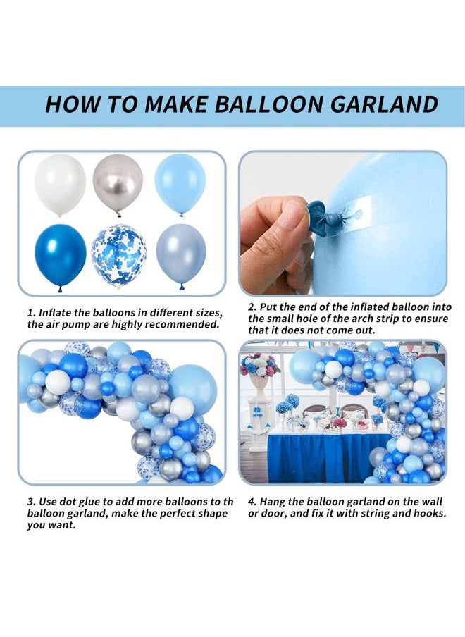 Isndare - Blue Balloon Garland Arch Kit Royal Blue and Baby Blue White Chrome Silver Balloons Pearl Dark Blue and Light Blue Confetti Latex Balloons for Kids Ocean Sea Birthday Party Decoration Baby Shower - Image 1