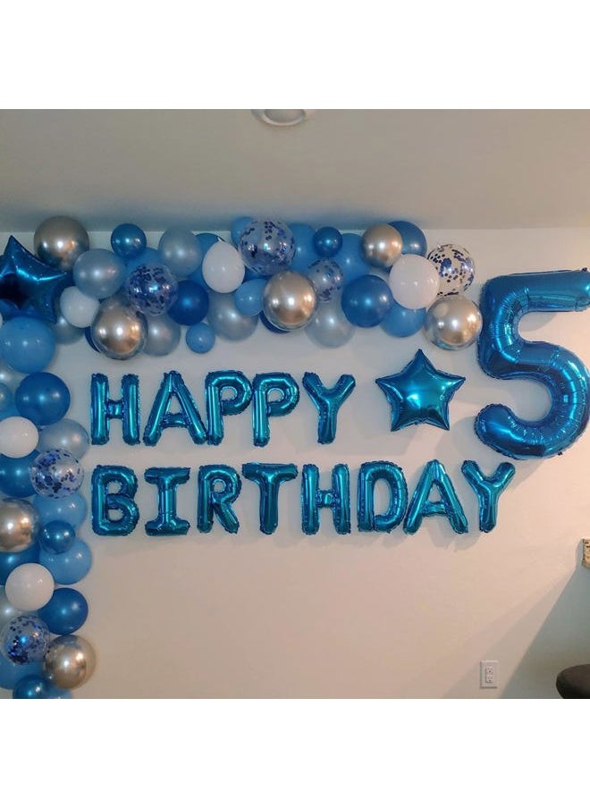 Isndare - Blue Balloon Garland Arch Kit Royal Blue and Baby Blue White Chrome Silver Balloons Pearl Dark Blue and Light Blue Confetti Latex Balloons for Kids Ocean Sea Birthday Party Decoration Baby Shower - Image 1