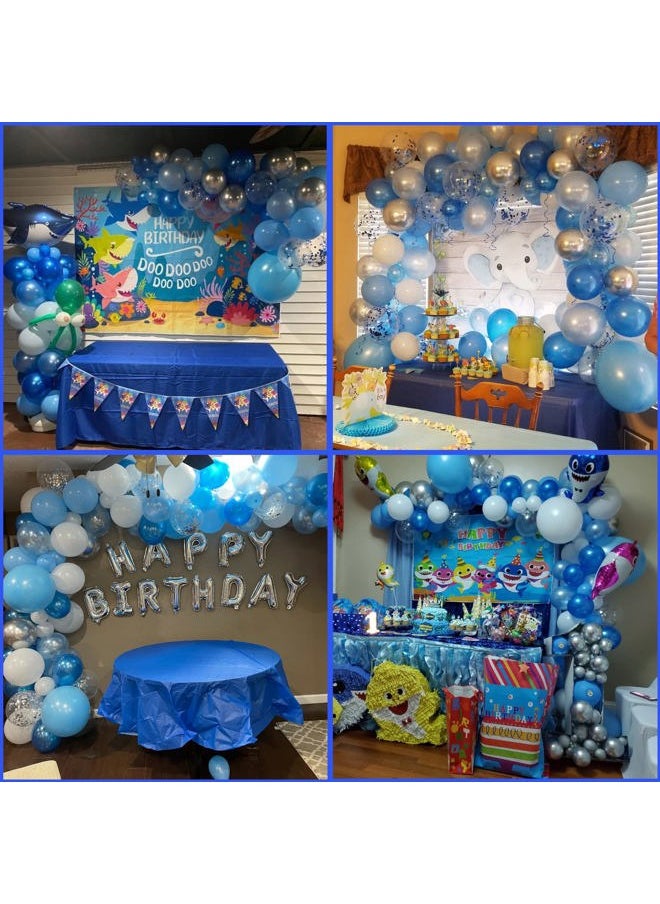 Isndare - Blue Balloon Garland Arch Kit Royal Blue and Baby Blue White Chrome Silver Balloons Pearl Dark Blue and Light Blue Confetti Latex Balloons for Kids Ocean Sea Birthday Party Decoration Baby Shower - Image 1