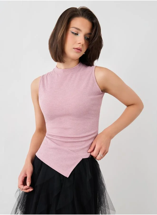تايك تو Take Two Solid Sleeveless Asymmetric Hem Knitted Top