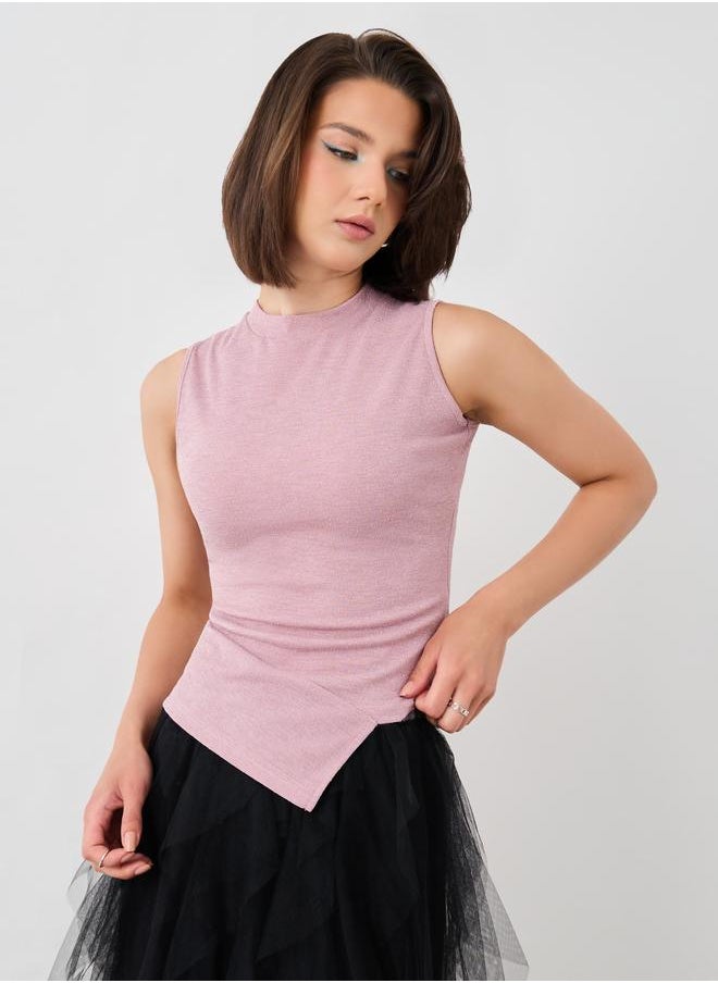 Take Two Take Two Solid Sleeveless Asymmetric Hem Knitted Top  - Image 1