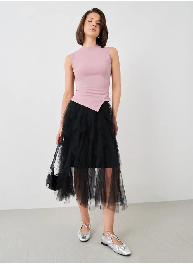 تايك تو Take Two Solid Sleeveless Asymmetric Hem Knitted Top
