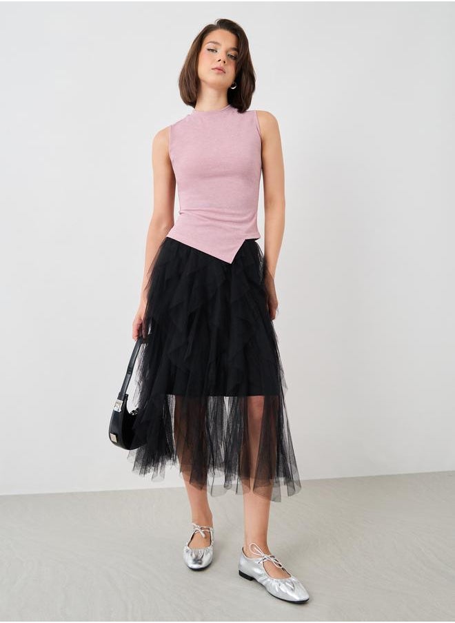 Take Two Take Two Solid Sleeveless Asymmetric Hem Knitted Top  - Image 2