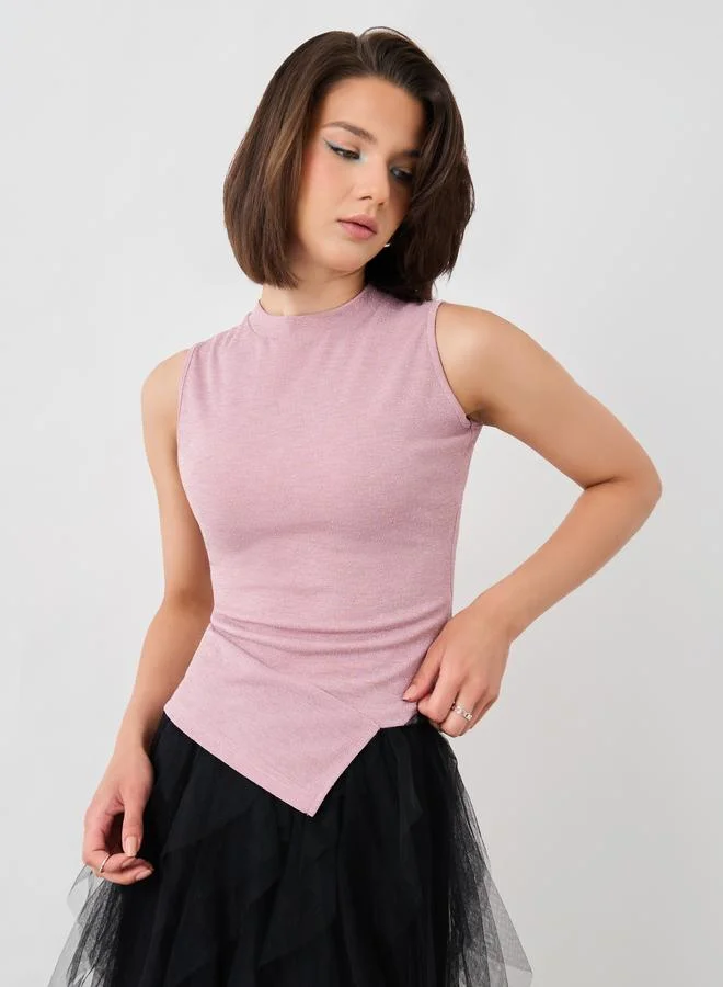 Take Two Take Two Solid Sleeveless Asymmetric Hem Knitted Top
