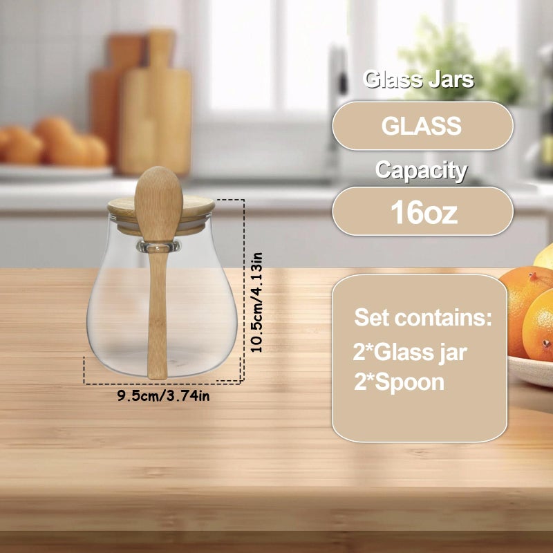 wangsdjy Glass Storage jars with Bamboo Lids and Spoon -16 oz Airtight Storage Containers Glass jar,Wide Mouth,Leak-Proof,Comes Suitable for Coffee Beans, Tea Leaves,Grains, Dried Fruits (Small2PCS) - Image 2