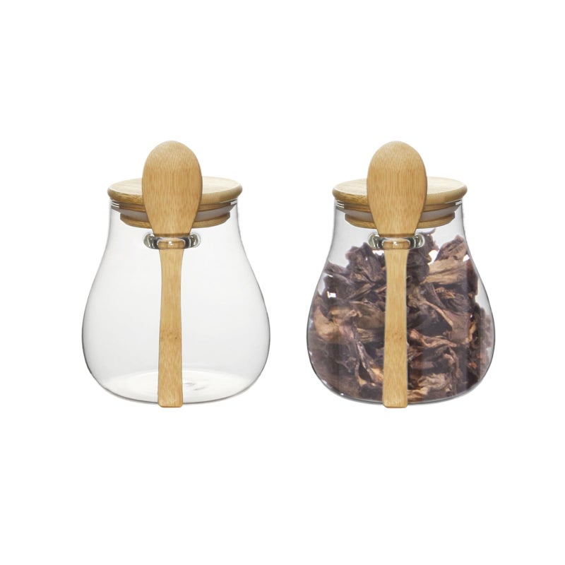 wangsdjy Glass Storage jars with Bamboo Lids and Spoon -16 oz Airtight Storage Containers Glass jar,Wide Mouth,Leak-Proof,Comes Suitable for Coffee Beans, Tea Leaves,Grains, Dried Fruits (Small2PCS) - Image 1