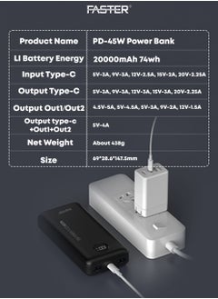 Faster 20000 mAh Power Bank - 45W PD Fast Charging Portable Charger - Laptop Mobile Charger Portable with 2 USB A Ports & 1 USB C Port - Battery Pack For Laptop MacBook Dell iPhone Samsung - Compact Powerbank with Digital Display  - Image 4