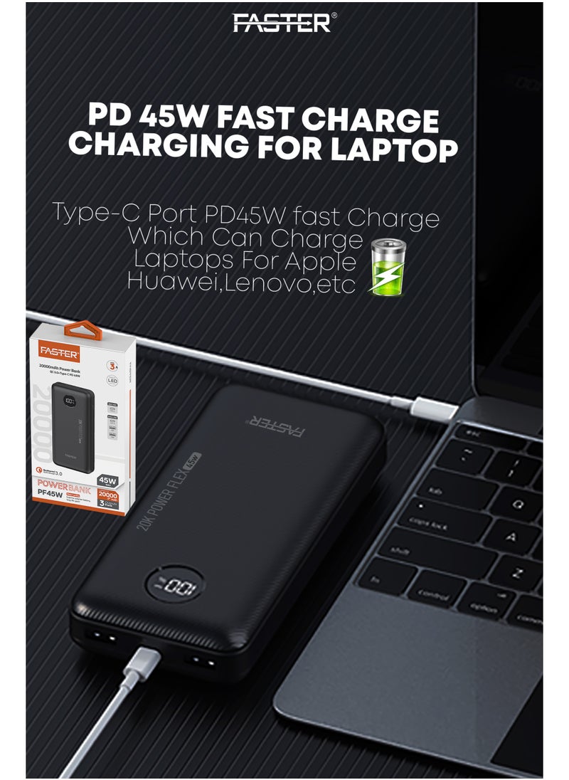 Faster 20000 mAh Power Bank - 45W PD Fast Charging Portable Charger - Laptop Mobile Charger Portable with 2 USB A Ports & 1 USB C Port - Battery Pack For Laptop MacBook Dell iPhone Samsung - Compact Powerbank with Digital Display  - Image 2