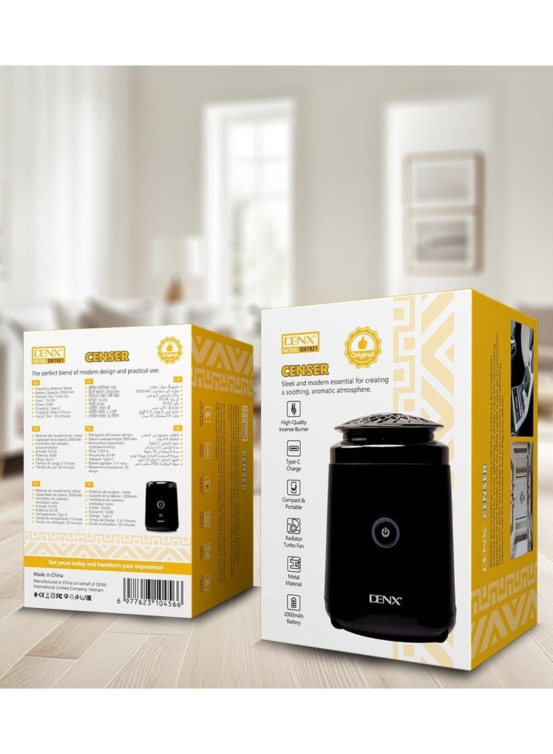 Denx Mini Portable USB Rechargeable Electric Incense Burner Black