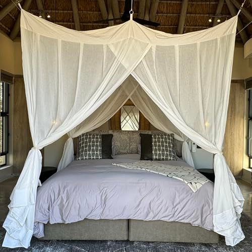 UB-STORE 100% Cotton Bed Canopy for Queen and King Size Bed | Handmade Luxury Mosquito Net Bedroom Curtains | Decorative Rectangular Shape Netting for Home with 4 Doors - Image 4