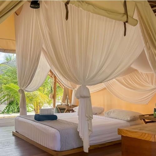 UB-STORE 100% Cotton Bed Canopy for Queen and King Size Bed | Handmade Luxury Mosquito Net Bedroom Curtains | Decorative Rectangular Shape Netting for Home with 4 Doors - Image 1