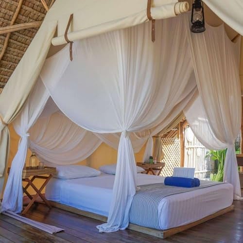 UB-STORE 100% Cotton Bed Canopy for Queen and King Size Bed | Handmade Luxury Mosquito Net Bedroom Curtains | Decorative Rectangular Shape Netting for Home with 4 Doors - Image 2