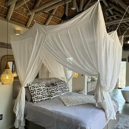 UB-STORE 100% Cotton Bed Canopy for Queen and King Size Bed | Handmade Luxury Mosquito Net Bedroom Curtains | Decorative Rectangular Shape Netting for Home with 4 Doors - Image 5