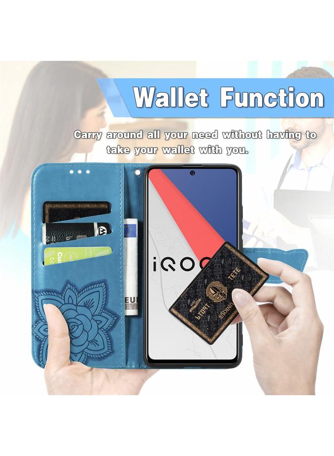S-TOP Butterfly Love Flowers Embossed Horizontal Flip Leather Case with Holder & Card Slots & Wallet & Lanyard For vivo IQOO 7 - Image 4