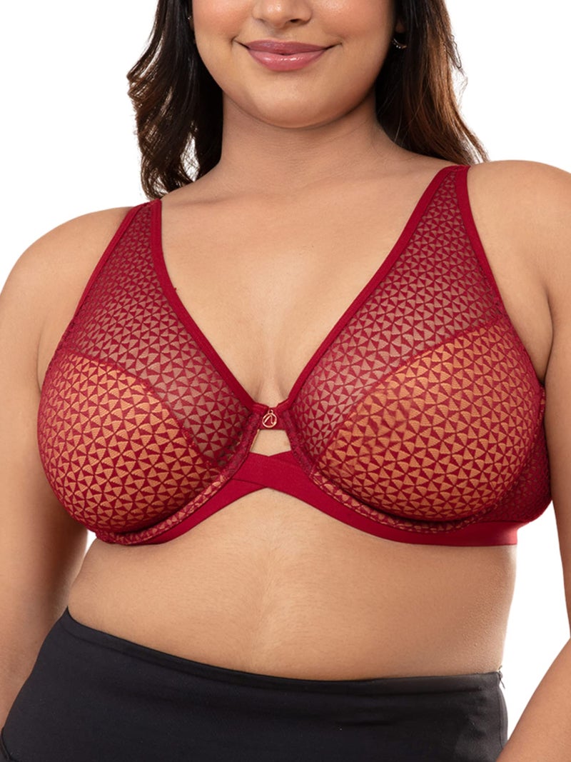 NYKD Everyday Textured Lace Support Bra for Women Daily Use Non-Padded, Wired, Full Coverage Bra, NYB140, Red, 32DD, 1N - Image 1