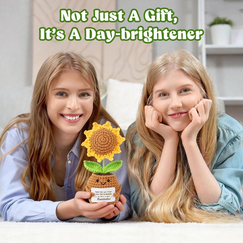 SmartDomo Positive Crochet Sunflower Galentines Gifts for Women - Sometimes You Forget You're Awesome, Inspirational Gifts, Emotional Support Plant for Friend, Coworker, Birthday, Valentines Day - Image 5