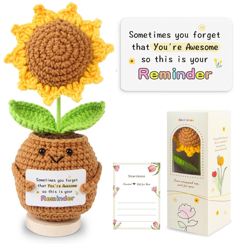 SmartDomo Positive Crochet Sunflower Galentines Gifts for Women - Sometimes You Forget You're Awesome, Inspirational Gifts, Emotional Support Plant for Friend, Coworker, Birthday, Valentines Day - Image 1