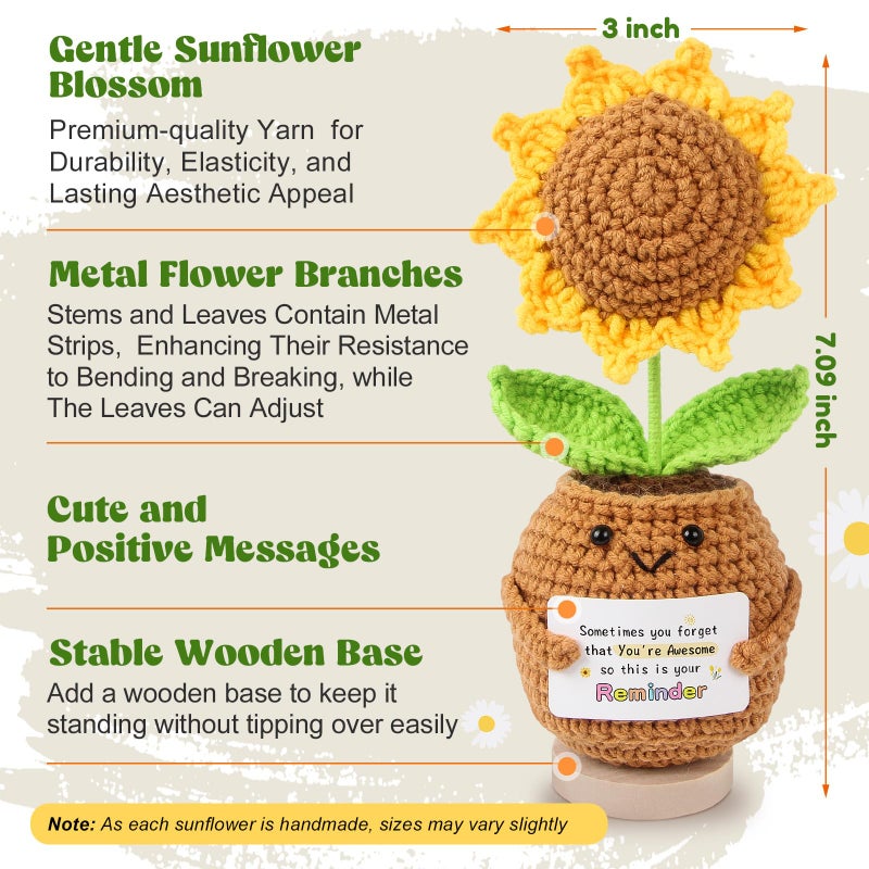SmartDomo Positive Crochet Sunflower Galentines Gifts for Women - Sometimes You Forget You're Awesome, Inspirational Gifts, Emotional Support Plant for Friend, Coworker, Birthday, Valentines Day - Image 2