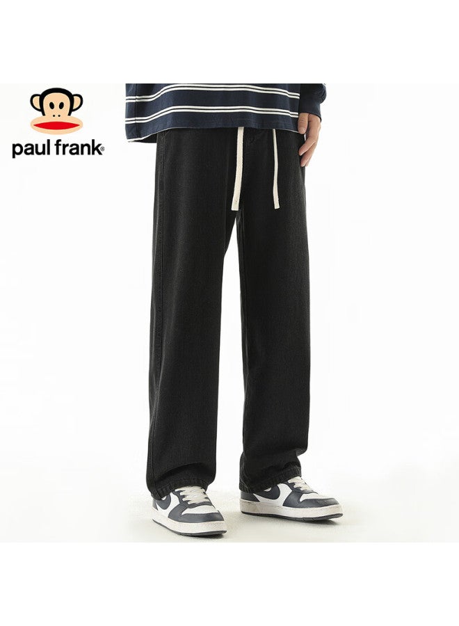 Paul Frank Paul Frank Men's Elastic Waist Loose Wide Leg Jeans Men's Spring Trendy Wide Leg Casual Pants Black Xl  - Image 1