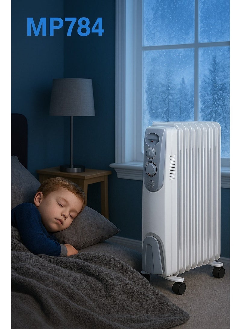 Microplus Oil Electric Heater, 3 Heat Setting 11 Fins, Portable Space Heater With Universal Wheels, Adjustable Thermostat, Overheat &Tip-Over Protection PS-784 - Image 1