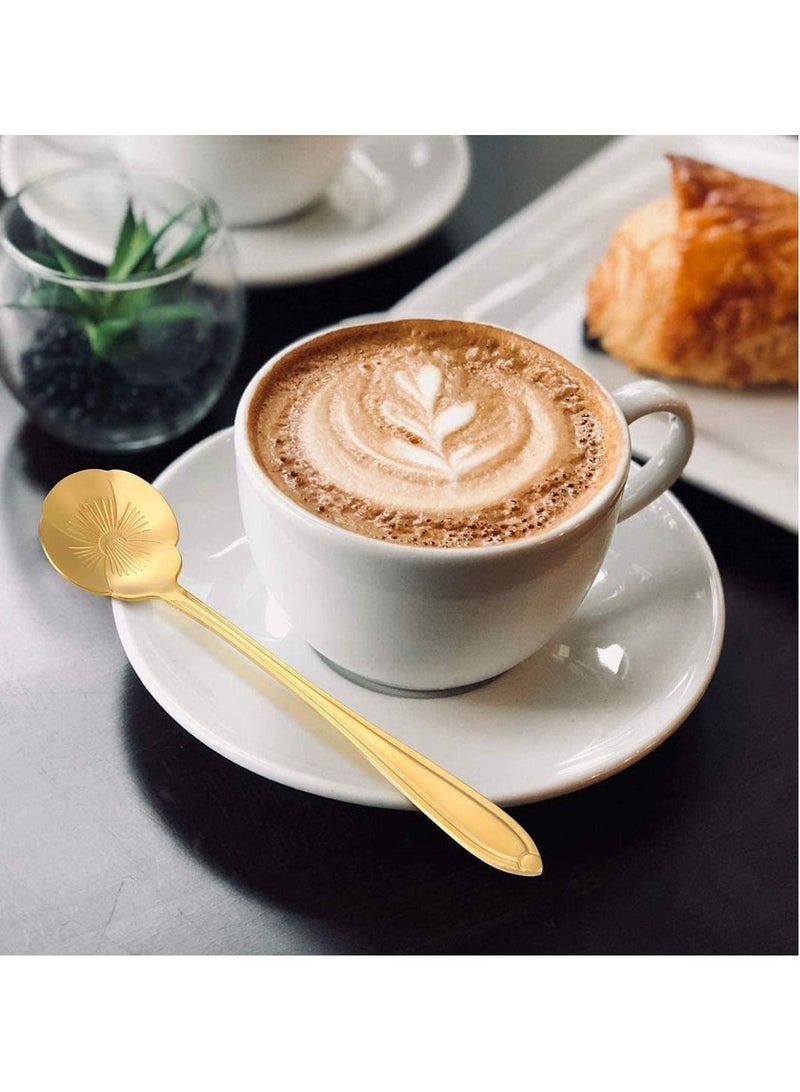 NIBEMINENT Stainless Steel Gold Leaf Coffee Spoon 16 Pcs Creative Tableware Dessert Spoons, Stirring, Mixing, Sugar, Stir, Ice Cream, Cake, Teaspoon Set (Gold-16Spoon) - Image 3