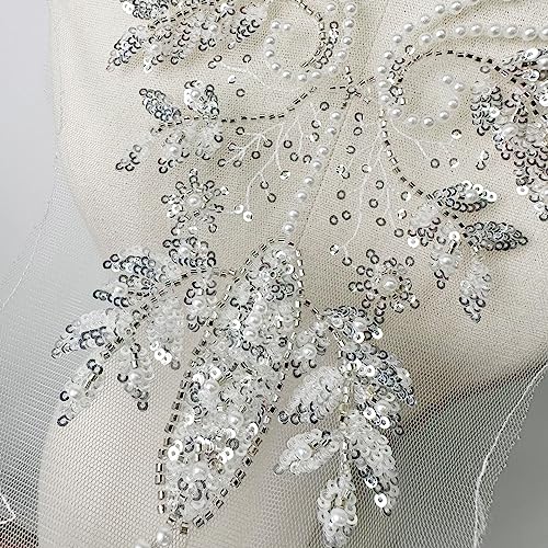 JRYYR White Rhinestone Applique,Lace Appliques for Wedding Gowns, Dress, Stage Gowns, Costumes Neckline DIY Decoration Beaded Applique (Styles-1) - Image 2
