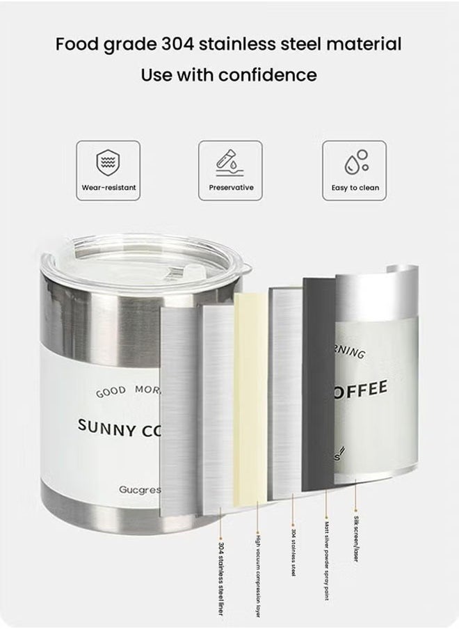 Generic - Stainless Steel Vacuum Insulated Coffee Mug Tumbler With Lid And Straw Double Drinking Cap Portable Insulated Cup Coffee Travel Mug For Car Home Office Party Camping 600ML Sliver - Image 1
