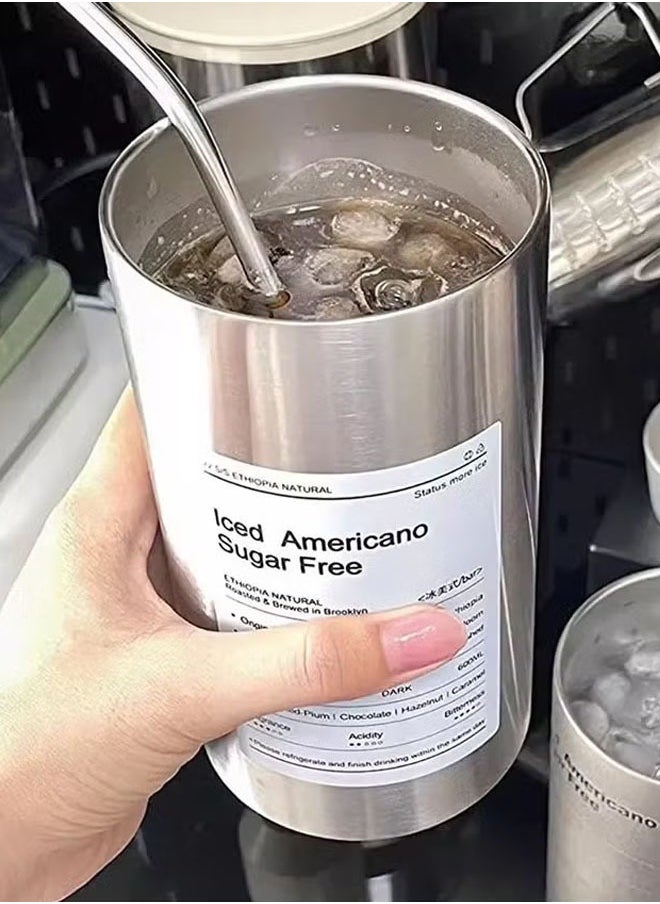 Generic - Stainless Steel Vacuum Insulated Coffee Mug Tumbler With Lid And Straw Double Drinking Cap Portable Insulated Cup Coffee Travel Mug For Car Home Office Party Camping 600ML Sliver - Image 1