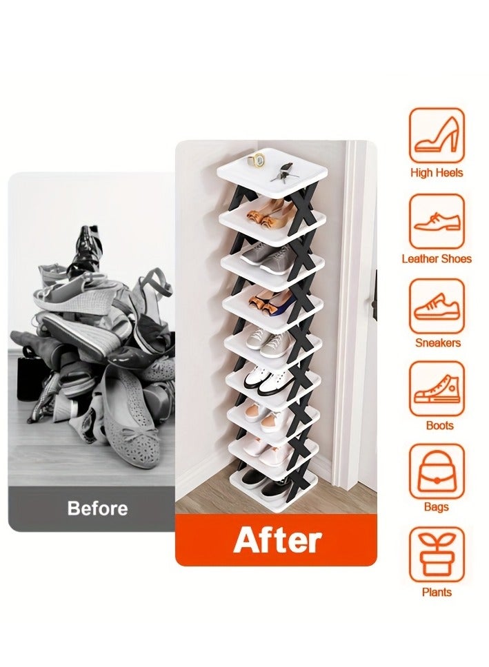 XiuWoo 9-tier shoe rack, space-saving vertical shoe rack, tall and narrow shoe rack for entryway, closet, hallway, bathroom, dormitory, plastic stackable shoe rack, easy to assemble, white - Image 3