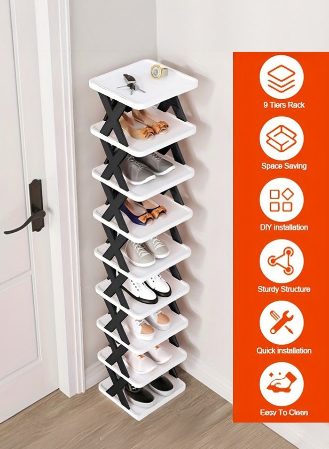 XiuWoo 9-tier shoe rack, space-saving vertical shoe rack, tall and narrow shoe rack for entryway, closet, hallway, bathroom, dormitory, plastic stackable shoe rack, easy to assemble, white - Image 1