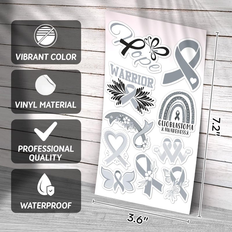 RABOWA Awareness Ribbons Motivational Quotes Brain Tumor Support Stickers 50pcs for Survivors Families Campaigns Vinyl Decal Pack Wall Decoration Laptop Hard Kids - Image 3