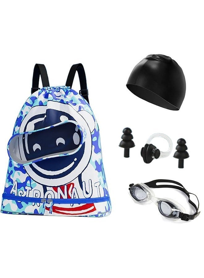 Ailily Children's Swimming Backpack Kids Swimming Bag Beach Swimming Backpack Kids Dry Wet Swim Backpack for Swimmers Children's Sports Storage Bag with Silicone Swim Cap,Swimming Goggles,Earplugs and Nose Clip Set - Image 3