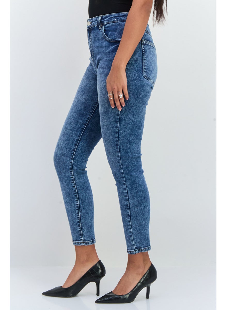 Lefties Women Skinny  Fit High Rise Wash Stretch Jeans, Mid Blue  - Image 2