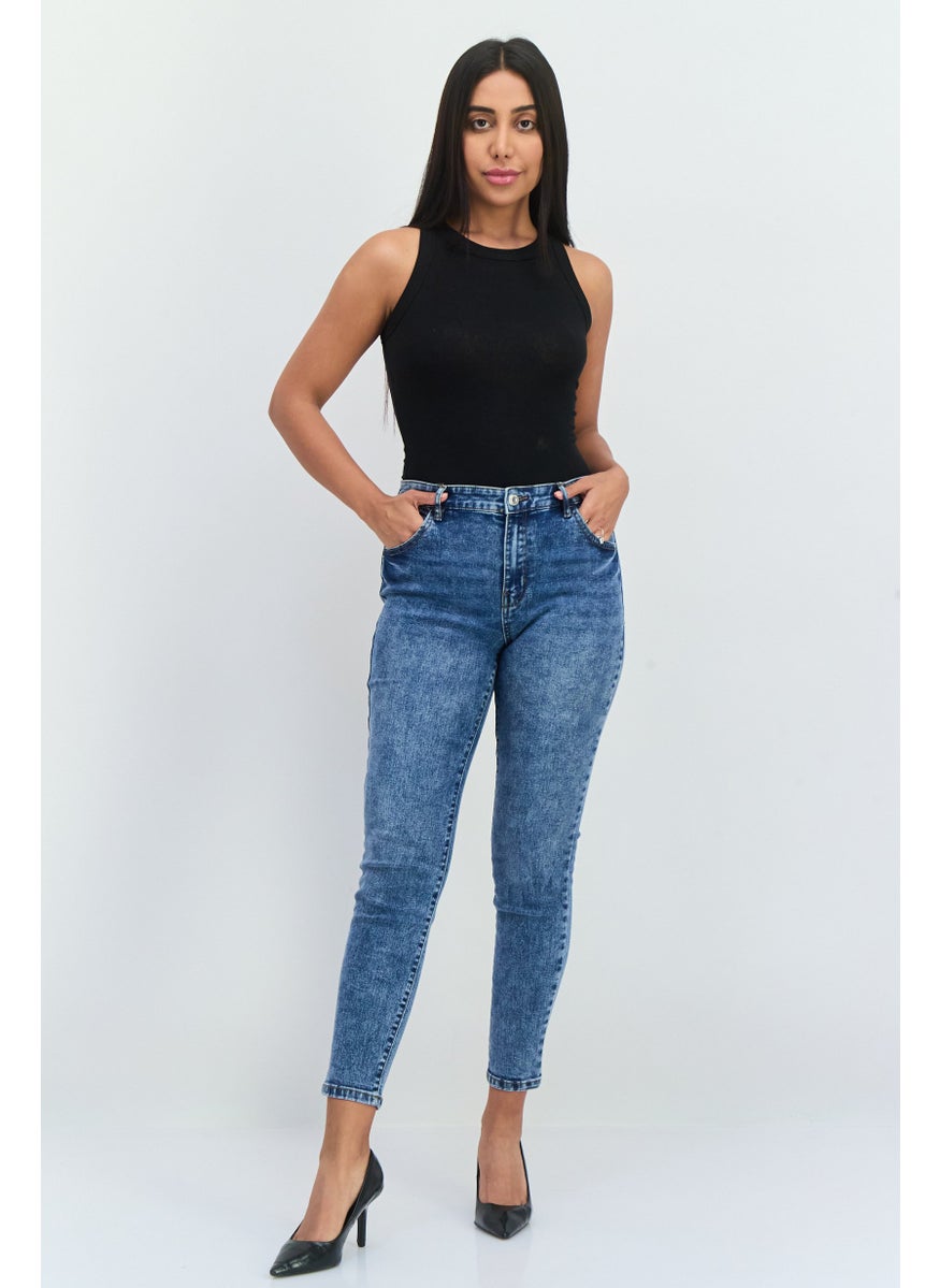 Lefties Women Skinny  Fit High Rise Wash Stretch Jeans, Mid Blue  - Image 4