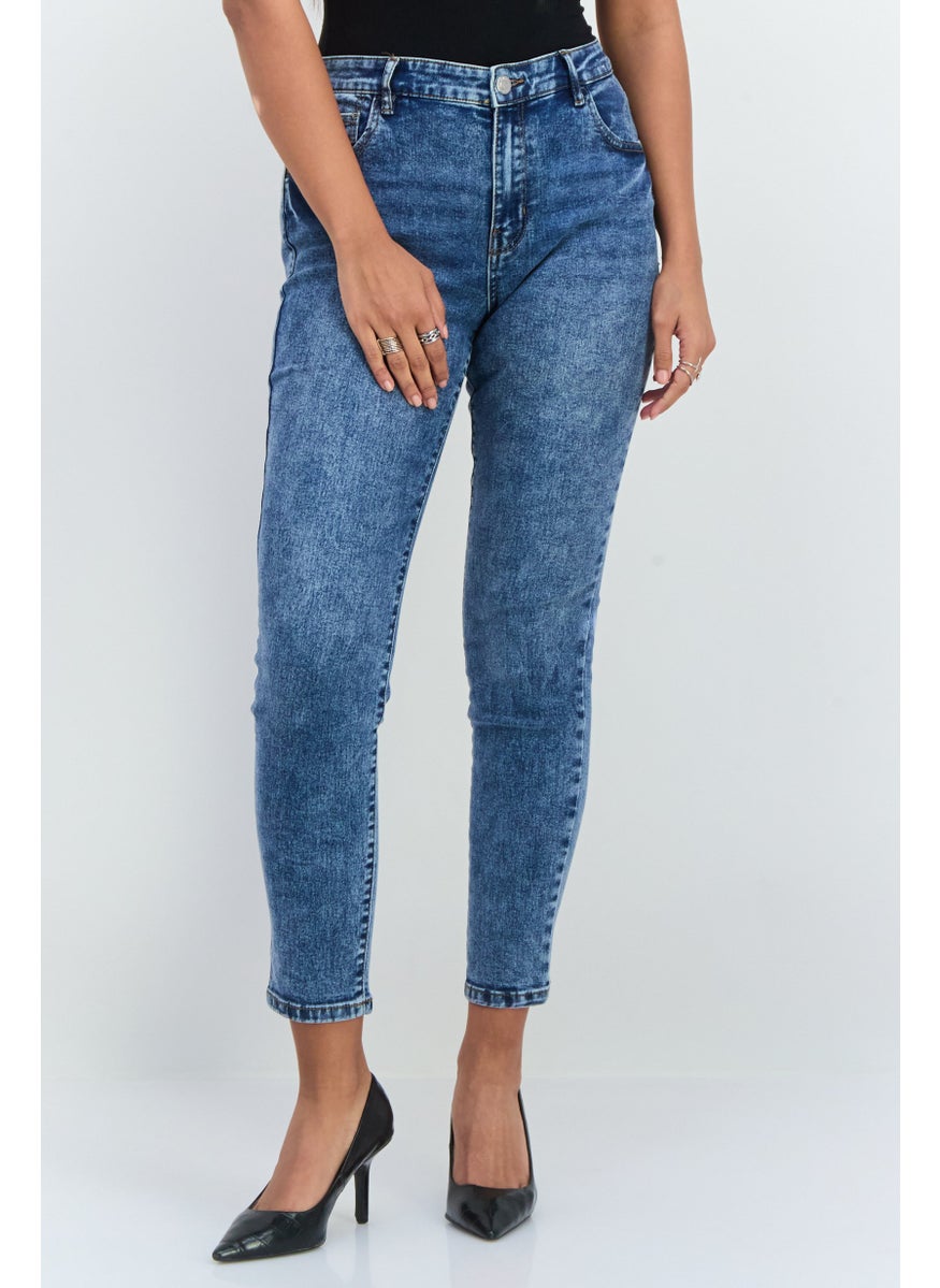 Lefties Women Skinny  Fit High Rise Wash Stretch Jeans, Mid Blue  - Image 1
