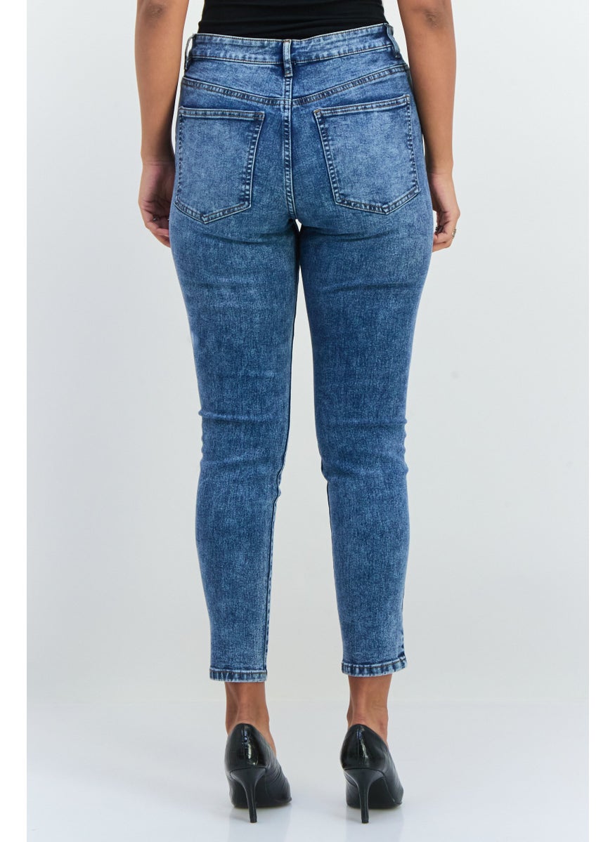 Lefties Women Skinny  Fit High Rise Wash Stretch Jeans, Mid Blue  - Image 3