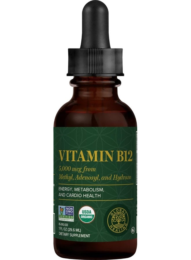 global healing center Global Healing Vitamin B12 Tri-Blend, 5000 Mcg Organic Sublingual Liquid Vitamin Drops - Image 1