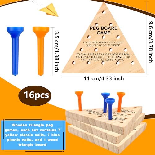 Haconba 16 Packs Wooden Peg Game Tricky Triangle Peg Board Game Family Wood Puzzles Strategy Toy for Kids Adult Family Travel Gathering Jump Games - Image 5