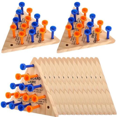 Haconba 16 Packs Wooden Peg Game Tricky Triangle Peg Board Game Family Wood Puzzles Strategy Toy for Kids Adult Family Travel Gathering Jump Games - Image 1