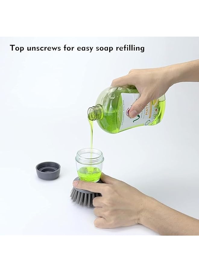 PROMASS 1pc Multifunctional Pot and Dish Cleaning Brush with Soap Dispenser - Durable Plastic Scrub Brush for Kitchen Sink, Pans, Saucepans - Uncharged Manual Operation Dishwashing Tool - Image 2