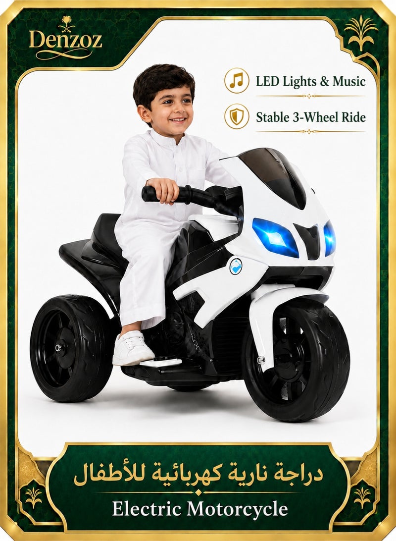 Denzoz Kids Electric Motorcycle 6V Battery Powered Ride On Motorcycle w/LED Headlights Music Pedal Spring Suspension 3 Wheels Electric Motorcycle for Kids Gift for Boys Girls - Image 1