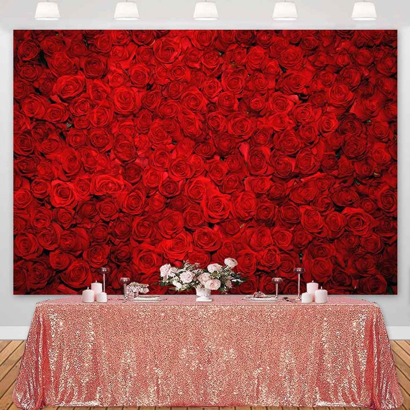 Sensfun Fabric Red Rose Backdrop Roses Flower Wall Background Valentines Wedding Bridal Shower Photography Backdrops MothersDay Girls Women Birthday Party Banner Lovers Photo Booth Props 7x5ft - Image 5