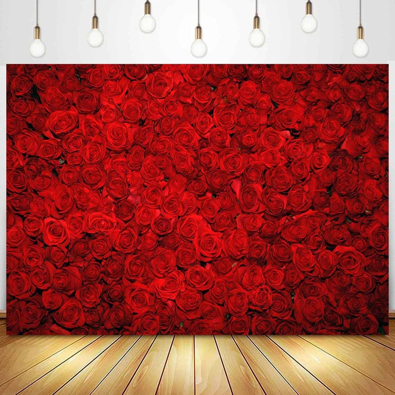 Sensfun Fabric Red Rose Backdrop Roses Flower Wall Background Valentines Wedding Bridal Shower Photography Backdrops MothersDay Girls Women Birthday Party Banner Lovers Photo Booth Props 7x5ft - Image 1