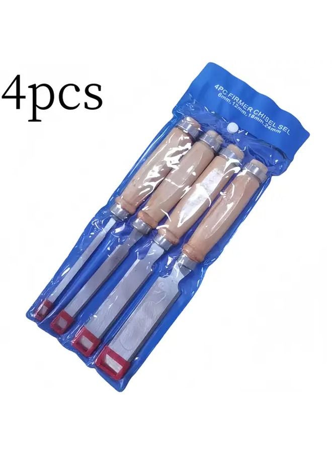 4pcs Mix Colors Woodworking Chisel Set Flat Slant Round Blades For Wood Carving - Image 1