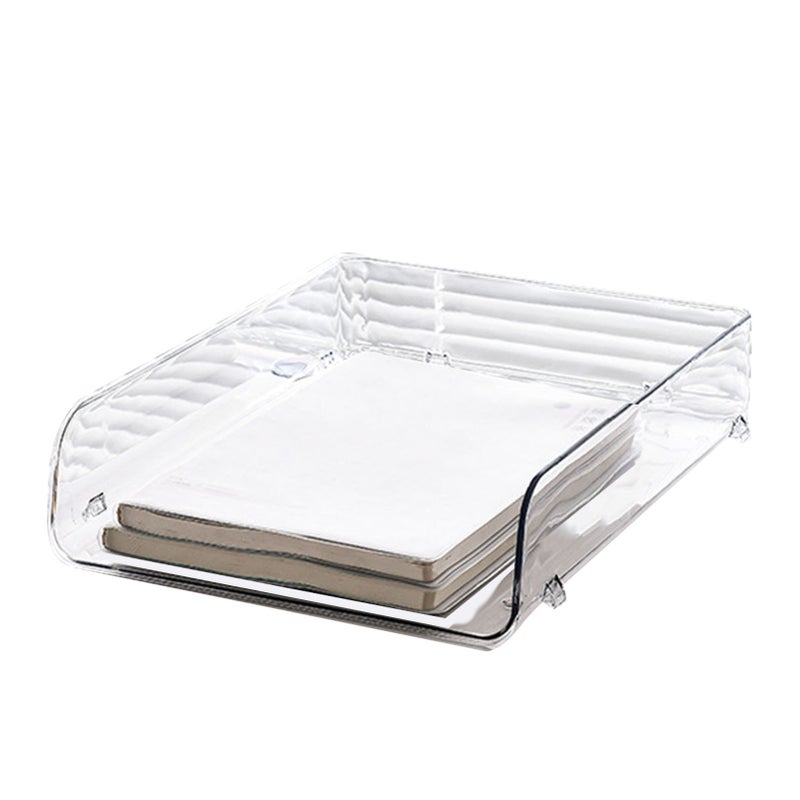 A4 Paper Storage Box Stackable Plastic Large Opening Single Layer Desktop File Organizer for Office Transparent 26.5x33x7.5cm/10.4x13.0x3.0in - Image 2