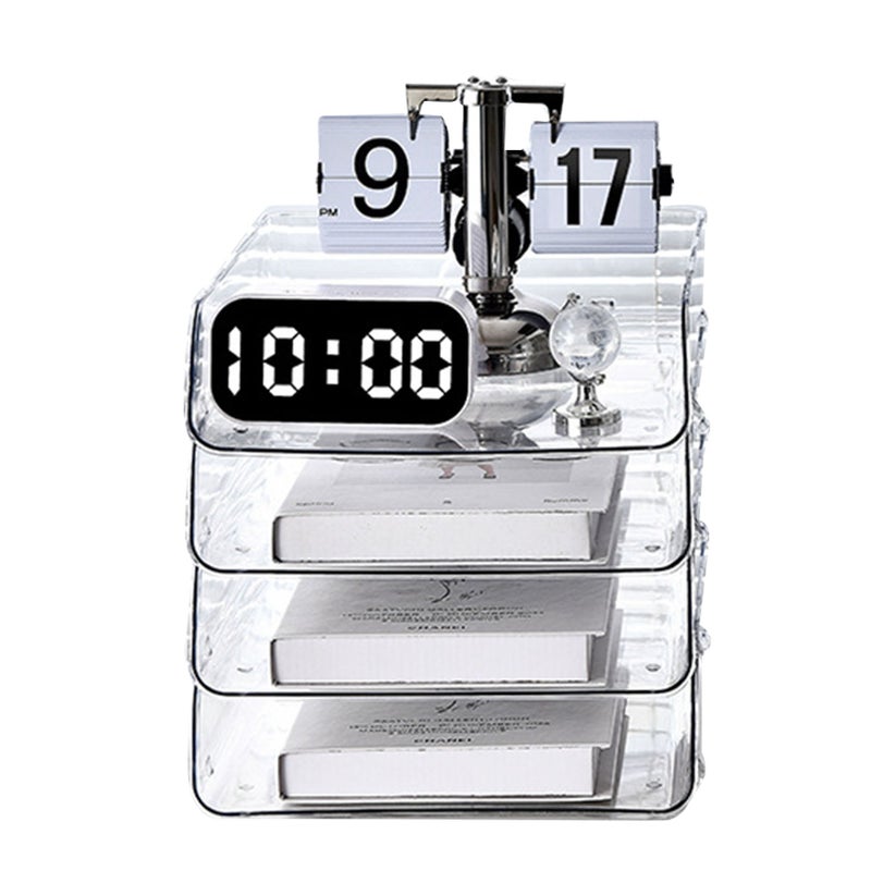 A4 Paper Storage Box Stackable Plastic Large Opening Single Layer Desktop File Organizer for Office Transparent 26.5x33x7.5cm/10.4x13.0x3.0in - Image 3