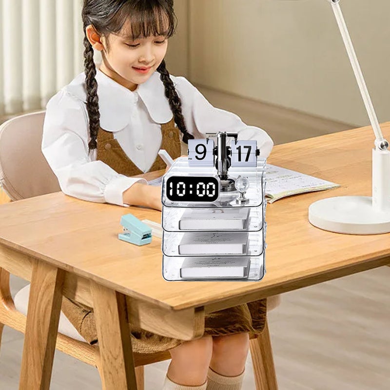 A4 Paper Storage Box Stackable Plastic Large Opening Single Layer Desktop File Organizer for Office Transparent 26.5x33x7.5cm/10.4x13.0x3.0in - Image 5