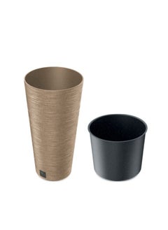 Prosperplast Furu Slim Eco Wood Plastic Flower Pot with Insert Brown and Black 15.5 L  - Image 2