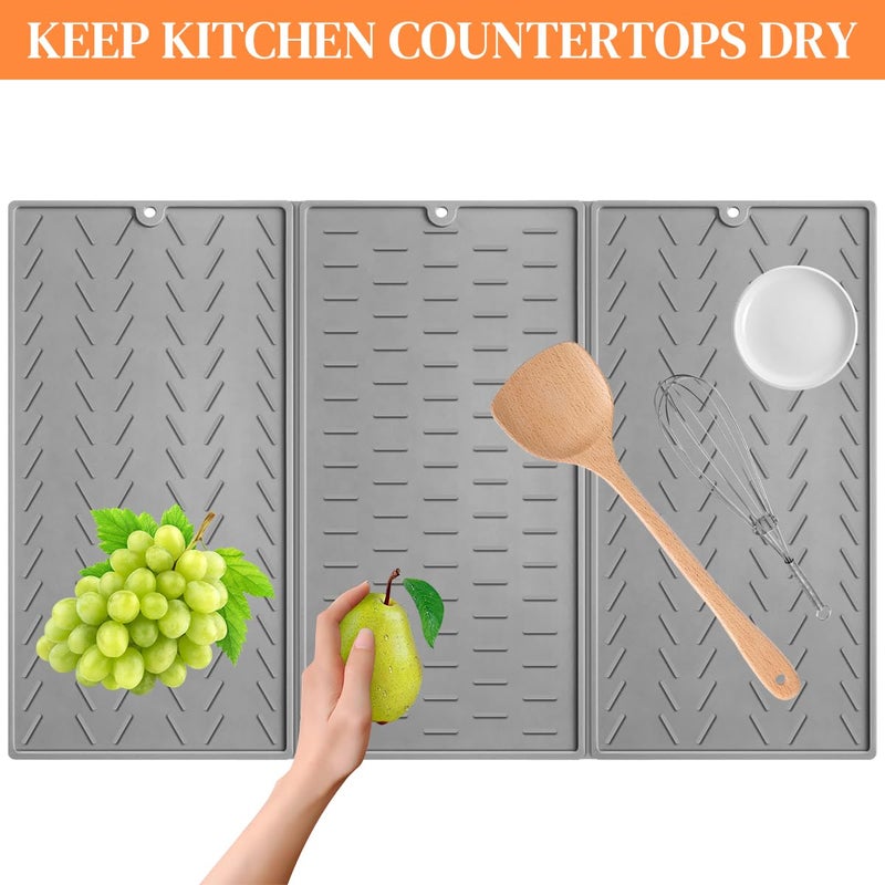 Supvox Kitchen Dry Mat Triple Fold Silicone Utility Mat Grooved Surface Dry Mat Dishes Drain Mat Heat Resistant Countertop Protector Mat Antislip Silicone Table Mat with Hanging Hole 2416in - Image 3
